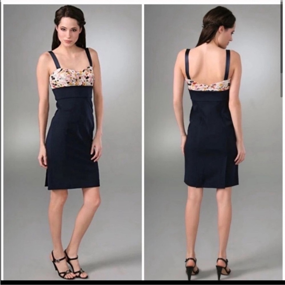 DIANA VON FURSTENBERG Women's Silk Floral Navy Sophia Loren Bustier Dress Sz 2